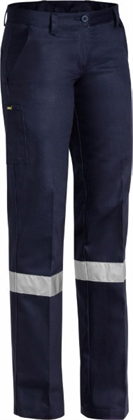 Bisley Ladies Cotton Drill Work Pant with Reflective Tape