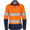 DNC Ladies Lightweight 3 Way CoolBreeze Cotton Drill Shirt Long Sleeve RT1 Reflective Tape 2 Tone