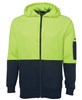 JBs Hi Vis Full Zip Fleecy Hoodie 80 Polyester 20 Cotton 2 Tone