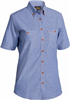 Bisley Ladies Chambray Shirt Short Sleeve 100 Cotton Blue