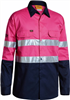 Bisley Cotton Drill Shirt Lightweight Long Sleeve with Gussetts 2 Ring Pattern Reflective Tape