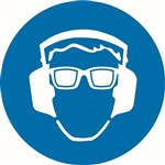 50mm Disc  Self Adhesive  Sheet of 12  Hearing and Eye Protection Pictogram