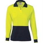DNC Ladies Polo Shirt Long Sleeve 100 Polyester Micromesh 2 Tone
