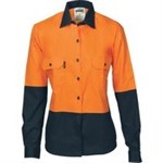 DNC Ladies Cotton Drill Shirt Long Sleeve 2 Tone