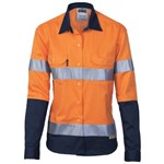 DNC Ladies Cotton Drill Shirt Long Sleeve RT1 Reflective Tape 2 Tone