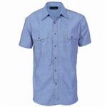 DNC Mens Twin Flap Pocket Blue Cotton Chambray Shirt Short Sleeve