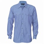 DNC Mens Twin Flap Pocket Blue Cotton Chambray Shirt Long Sleeve