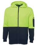 JBs Hi Vis Full Zip Fleecy Hoodie 80 Polyester 20 Cotton 2 Tone