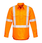 Cotton Drill Shirt Long Sleeve Closed front Gusset Sleeve Rail X Reflective Tape Orange