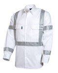 Tru Shirt RTA Night Worker Cotton Drill Long Sleeve with Reflective Tape White