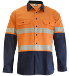 KM Lightweight Vented Cotton Drill Shirt Long Sleeve with Segmented Reflective Tape