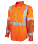 MaxCool Indigenous Design Cotton Drill Shirt with X Pattern Rail Perforated Reflective Tape Long Sleeve Orange